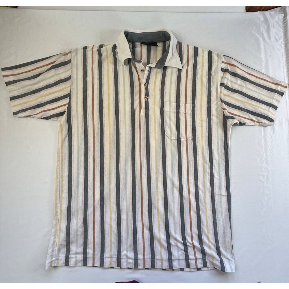 Vintage 90s Jantzen Classics Striped Polo Shirt Large Grandpacore Earth Tone